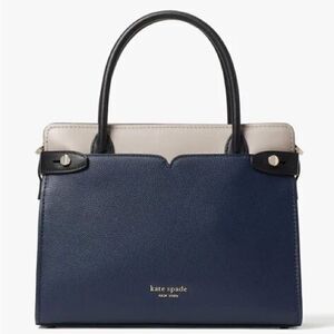 KATE SPADE Classic Medium Leather Satchel Bag Navy blue/blush